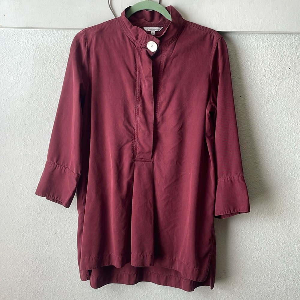 Womens maroon oversized snap button tunic top by John Mark